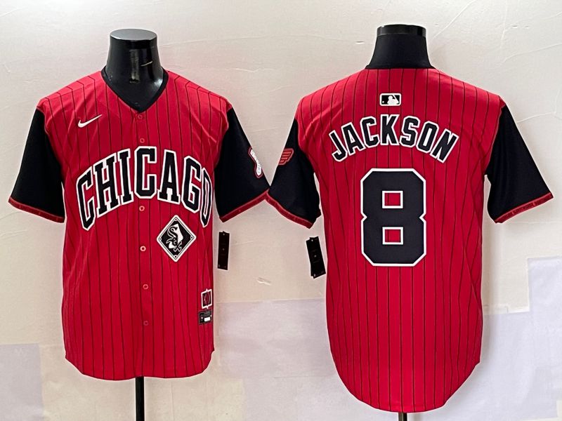 Men 2025 Chicago White Sox #8 Jackson Red Stripe Joint Name Nike MLB Jersey style 45